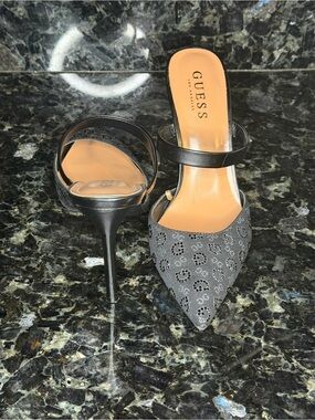 GUESS black Pointed Toe Stiletto Mules